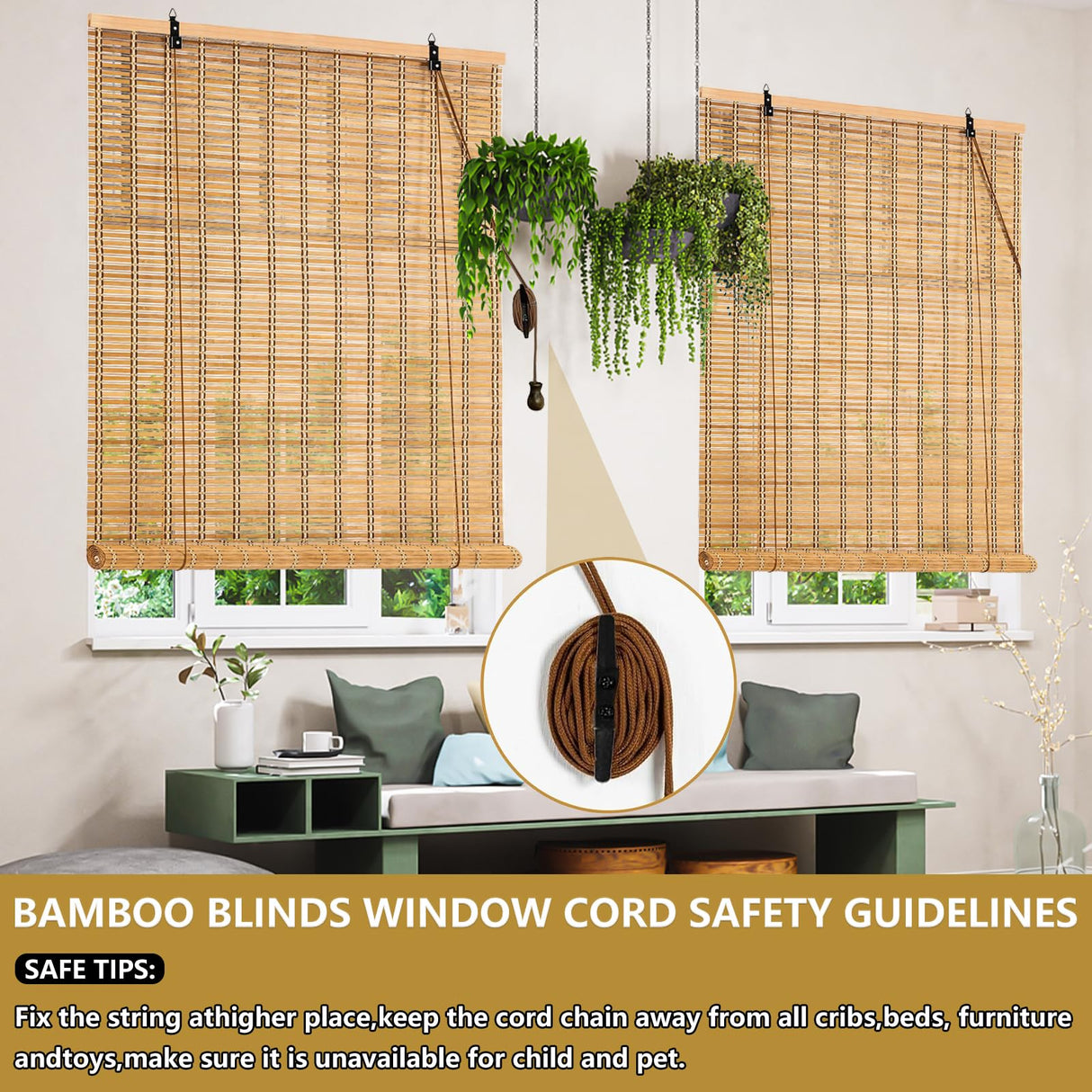 IMSGVIFO Bamboo Blinds,UV Protection Bamboo Roll Up Shades,Easy to Install Blinds for Interior Windows,Roman Curtains Shades for Indoor Windows Outdoor,Carbonized, 36x72 Inch IMSGVIFO