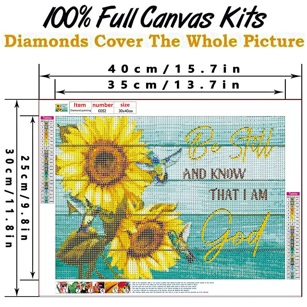 Bysincy 5D DIY Diamond Painting Kits for Adults Sunflower 12x16inch,Round Full Drill Resin Beads Diamond Art Dots Craft Set,Be Still and Know That I Am God Bysincy