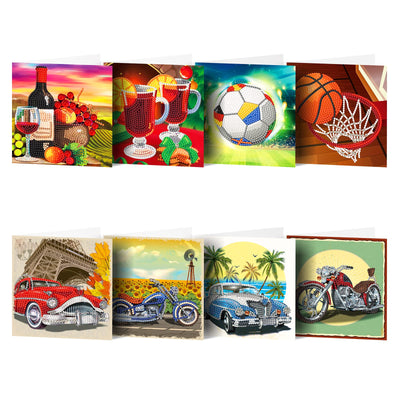 LUSandy 8 Packs DIY 5D Diamond Painting Car Cards Kits for Adults Car Motorcycle Basketball Diamond Art Greeting Cards Art Gifts for Birthday and Holiday Family and Friends