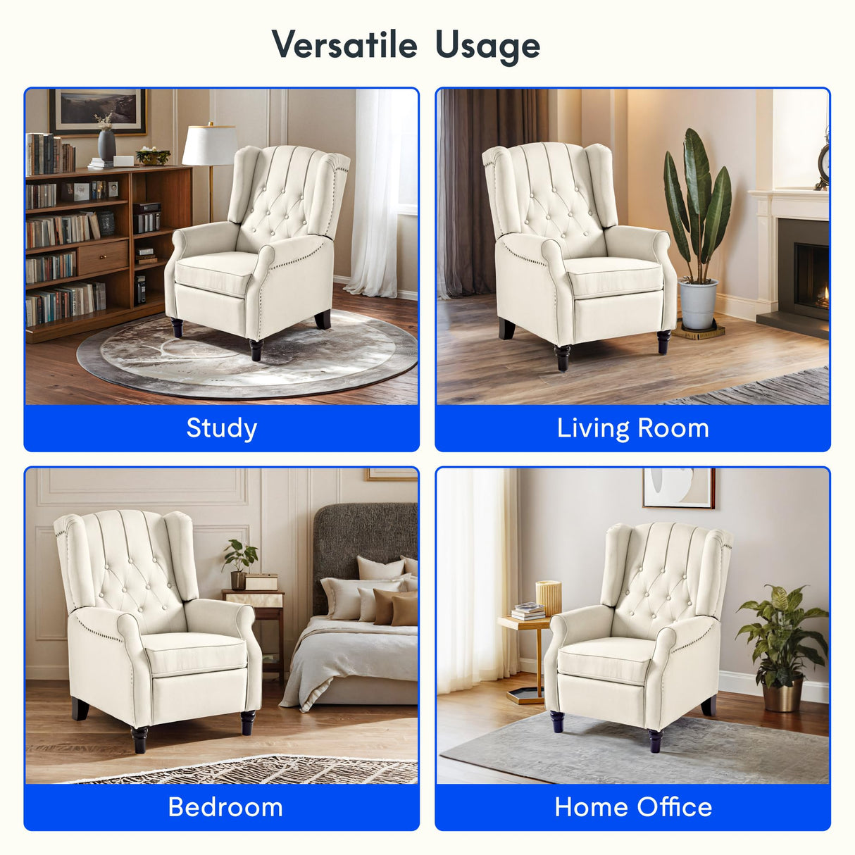 FLEXISPOT XC5 Pushback Recliner Chair for Adults, Mid Century Wingback Accent Chair with Rivet Decoration, Tufted Upholstered Single Sofa Armchair for Living Room, Bedroom, Study (PU, Brown) FLEXISPOT