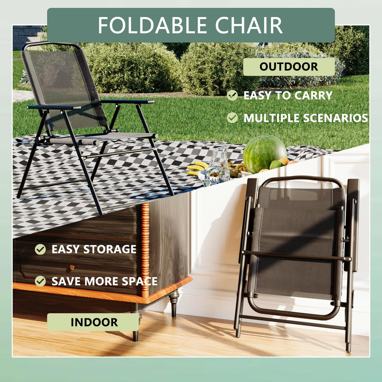 Tornivk 6 Pieces Patio Dining Set for 4, Small Outdoor Patio Table and Chairs Set, Patio Furniture Set with Umbrella & 4 Folding Chairs Portable Garden Dining Table Set for Garden, Backyard, Lawn Tornivk