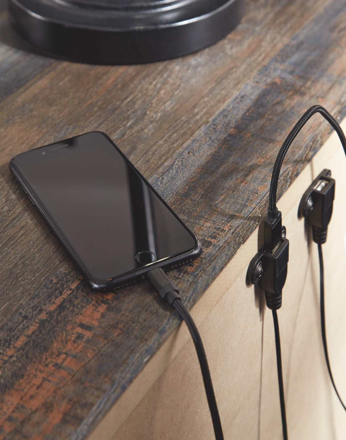 Signature Design by Ashley Drystan Rustic Industrial 2 Drawer Nightstand with 2 Slim-Profile USB Charging Stations, Weatherworn Brown Signature Design by Ashley