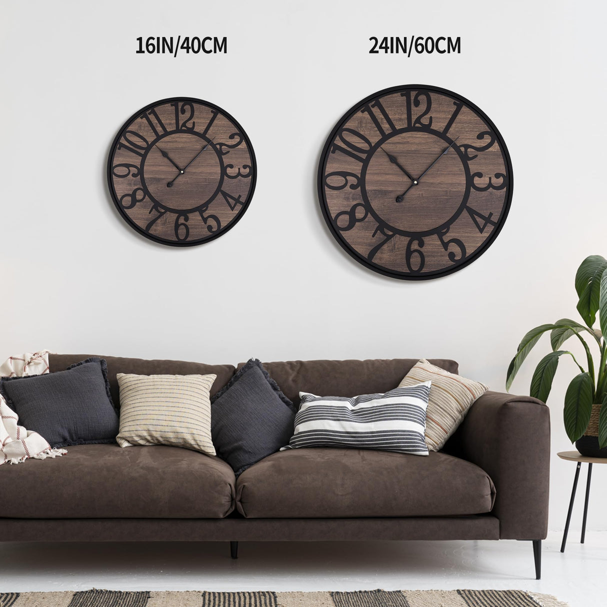 LEIKE Large Wall Clock,Silent,Non Ticking,Battery Operated Round Modern Big Wood Wall Clocks for Living Room, Bedroom,Kitchen,Farmhouse,Office,Rustic Home Decor-16 Inch/40CM-Black-Arabic Number LEIKE