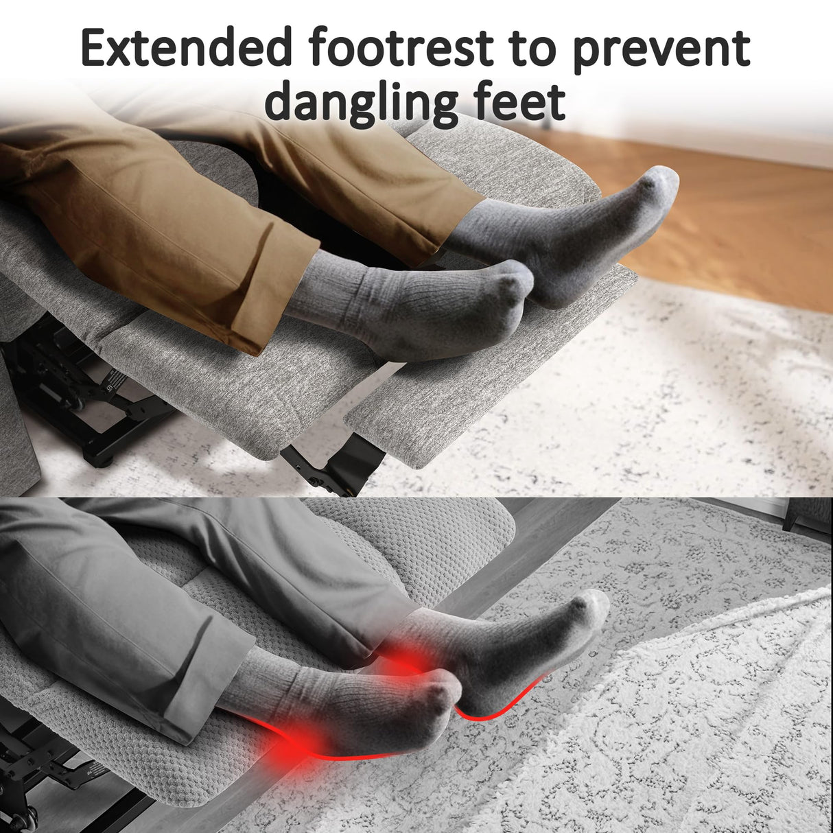 MCombo Power Lift Recliner Chair with Extended Footrest for Elderly People, Fabric 7287 (Light Grey, Medium) MCombo