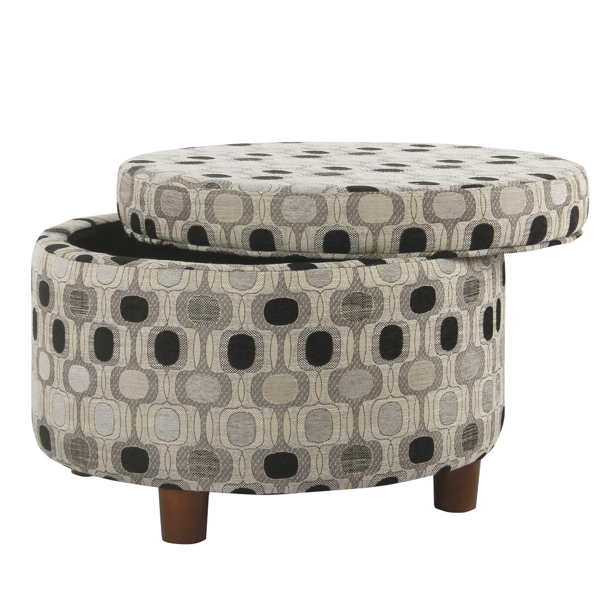 Homepop Home Decor | Upholstered Round Storage Ottoman | Ottoman with Storage for Living Room & Bedroom (Black Geo) Large HomePop
