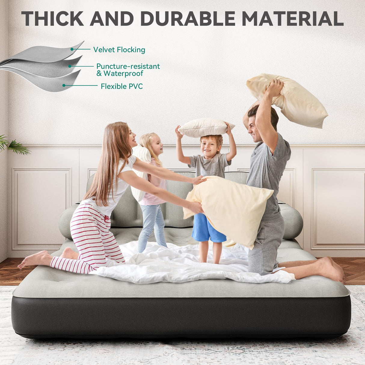 YITAHOME Queen Size Air Sofa Bed Mattress with Headboard and Pump, Blow Up Couch Inflatable Bed for Home Living Room, 79" x 60" x 25" (Expanded Size, Black) YITAHOME