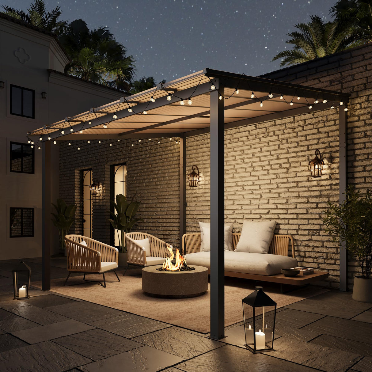 VONZOY 10' x 14' Gazebo, Hardtop Wall Mounted Lean to Gazebo Pergola for Patio, Large Aluminum Pergola Awnings for Decks, Patio, Backyard, Porch VONZOY