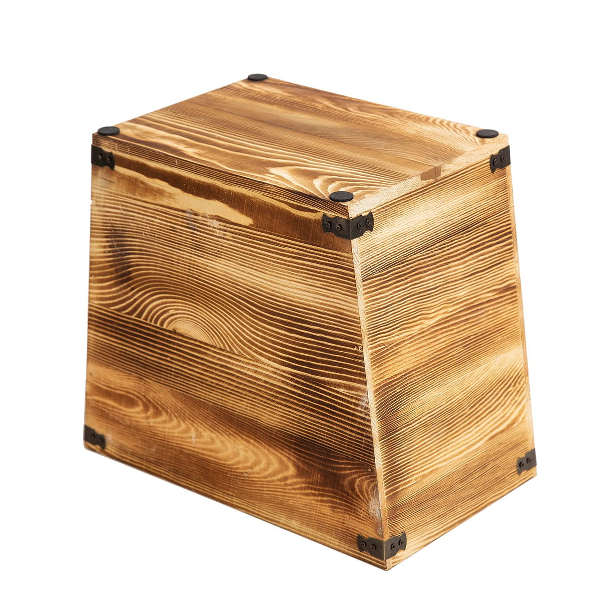 VERGOODR Grey Farmhouse Style Torched Wood Trash Can Waste Bin with Decorative Metal Brackets Trash Can for Bedroom,Living Room, Bathroom & Office (Brown) VERGOODR