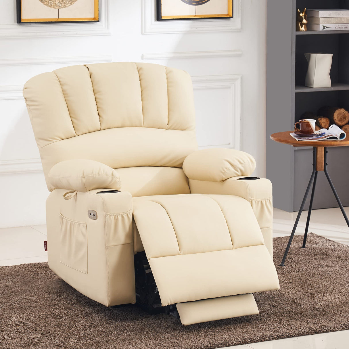 MCombo Power Lift Recliner Chair for Elderly, Lift Chair with Heat and Massage, USB &Type C Ports, Cup Holders, Faux Leather 7095 (Medium, Cream White) MCombo