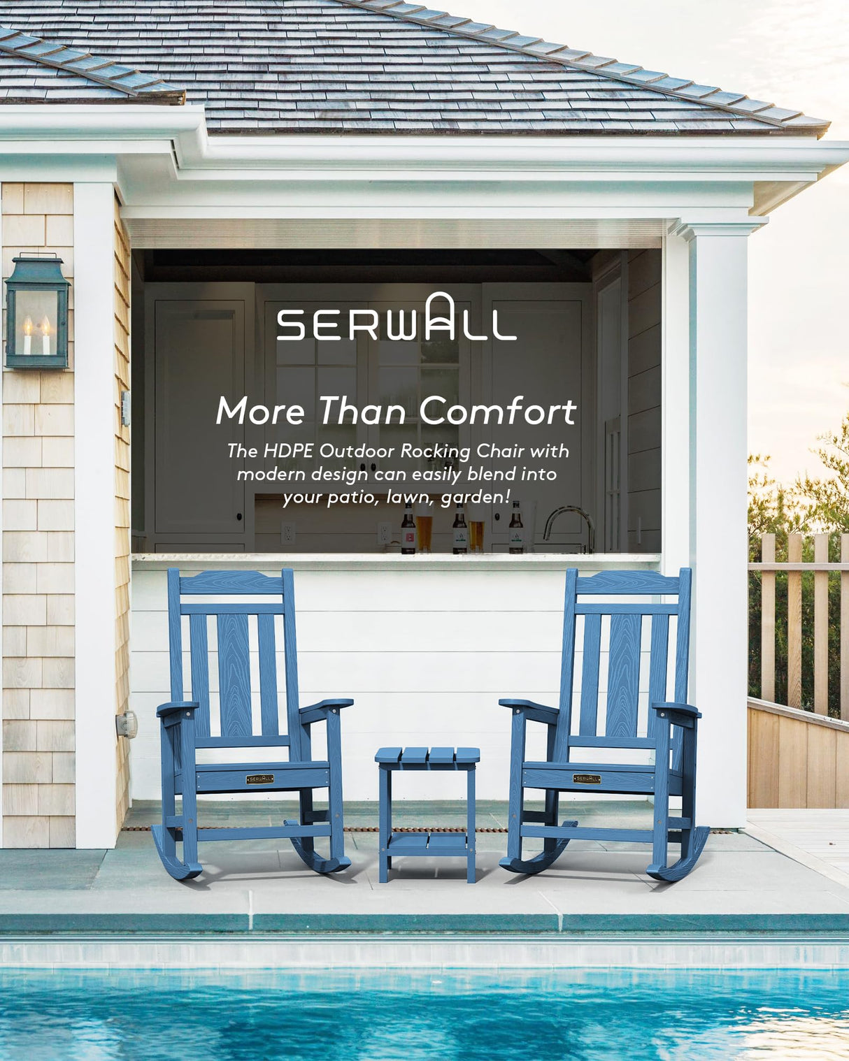 SERWALL Outdoor Rocking Chair, HDPE Poly Rocking Chair for Adults, All Weather Resistant Heavy Duty Front Porch Rocker, Blue SERWALL