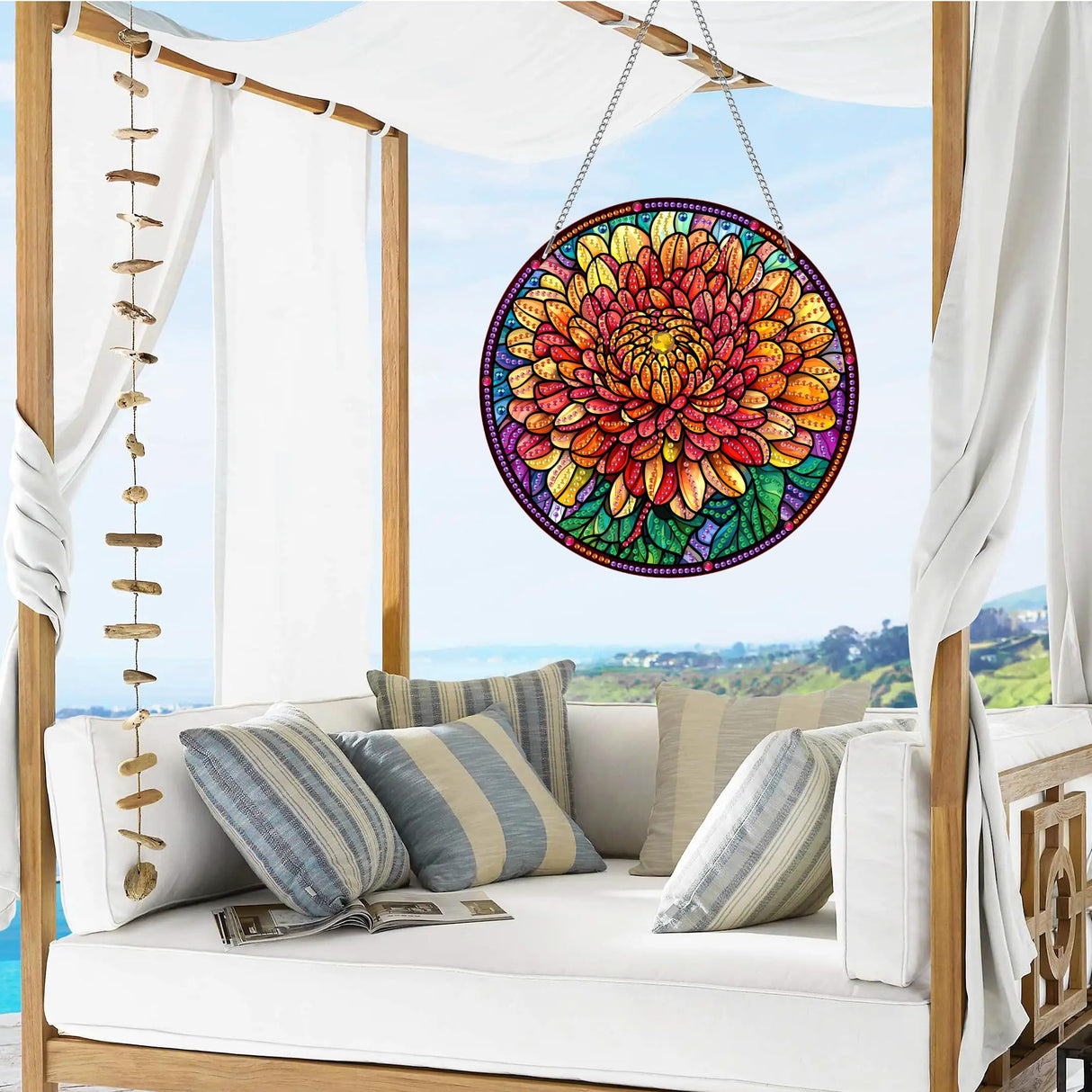 VAIIEYO Daisy Diamond Art Hanging Ornament, Flower Diamond Painting Suncatchers Window Hanging Kit with Chain, 7.5x7.5 inch Crystal Pendant Art Craft for Gift Home Wall Front Door Decoration VAIIEYO