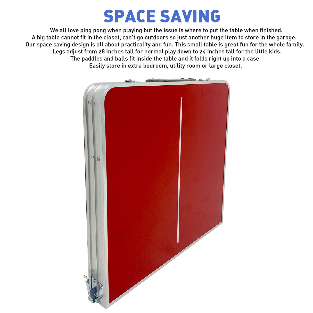 EasyGo Product Mini Kids Ping Pong Table Tennis β Space Saving & Easy Storage β Includes (2) Regulation Paddles (4) Balls and (1) Net β Table Size 4 Foot X 2 Foot β Legs 24β-28β Tall - RED EasyGo Product