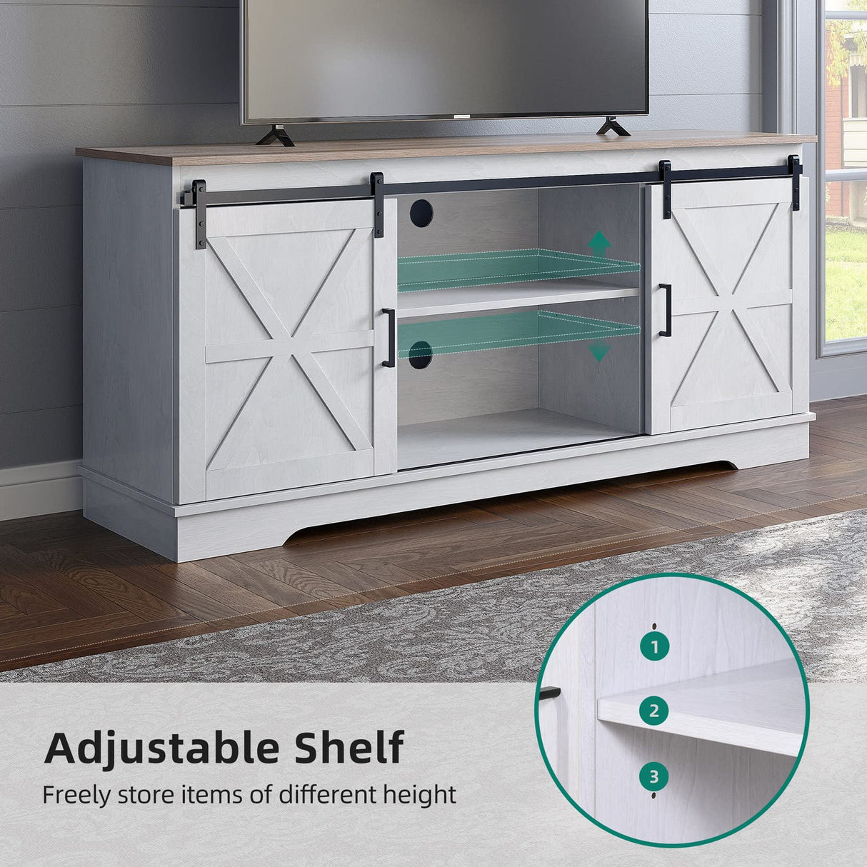 YITAHOME Farmhouse TV Stand for 65 Inch Television Stand, Entertainment Center with Storage Cabinets and Sliding Barn Doors, Rustic Media TV Console Table for Living Room, Grey White/Grey Wash YITAHOME