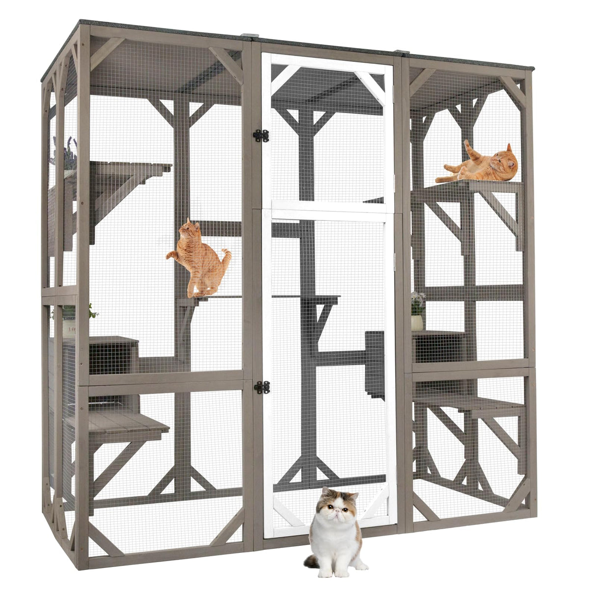 PetsCosset 71" Catio Outdoor Cat Enclosure, Large Wooden Outdoor Cat House Kitty Catio Enclosure for Indoor Cats, Outdoor Catio Weatherproof Attached to Window Catio for Cats, 7Platforms-71 H PetsCosset