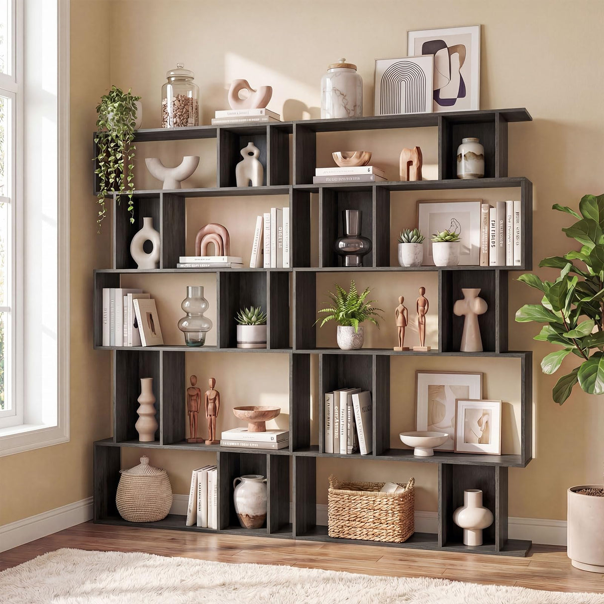 Giantex 5-Tier Bookshelf, 10-Cube Geometric Book Case with 5 Closed-Back Cubbies, Anti-toppling Kits, Open Display Storage Shelf for Living Room, Home Office, Bedroom, Gray Giantex