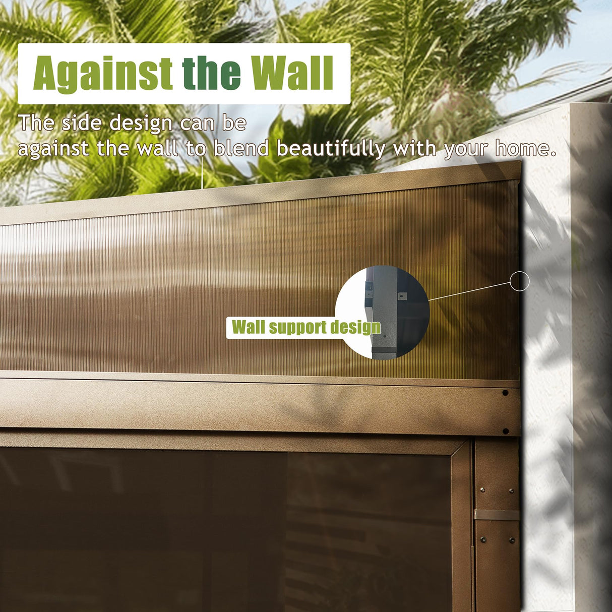 Domi 12x14FT Wall Mounted Sunroom, All-Season Solarium with Front Door & Side Entrance, Galvanized Steel Sloping Roof&Moveable PVC Screen, Outdoor Permanent Sun Room Lean to Gazebo for Deck Patio domi outdoor living