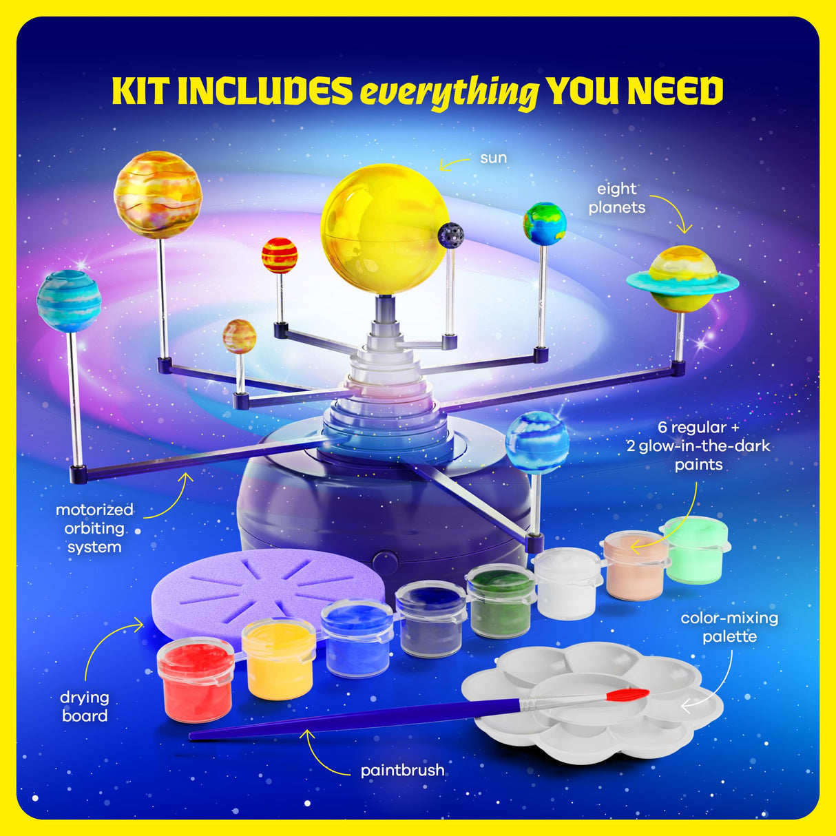 Dan&Darci 360° Orbiting Solar System for Kids - Paint & Build Model Kit - Arts and Crafts for Kid Ages 8-12, 4-6, 4-8, 6-8 - Space Toys 8-10 - Science Astronomy Gifts - Painting Craft Kits for Boys Dan&Darci