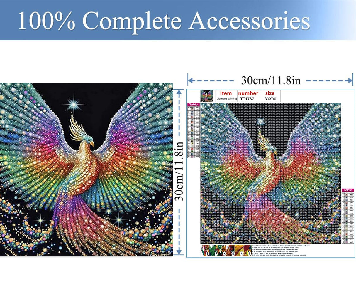 JFYHAB 5D Phoenix Diamond Painting Kits for Adult, Fire Phoenix Full Drill Round Diamond Cross Stitch Colorful Painting by Number Rhinestone Embroidery Arts Craft Diamond Art 12x12 inch JFYHAB