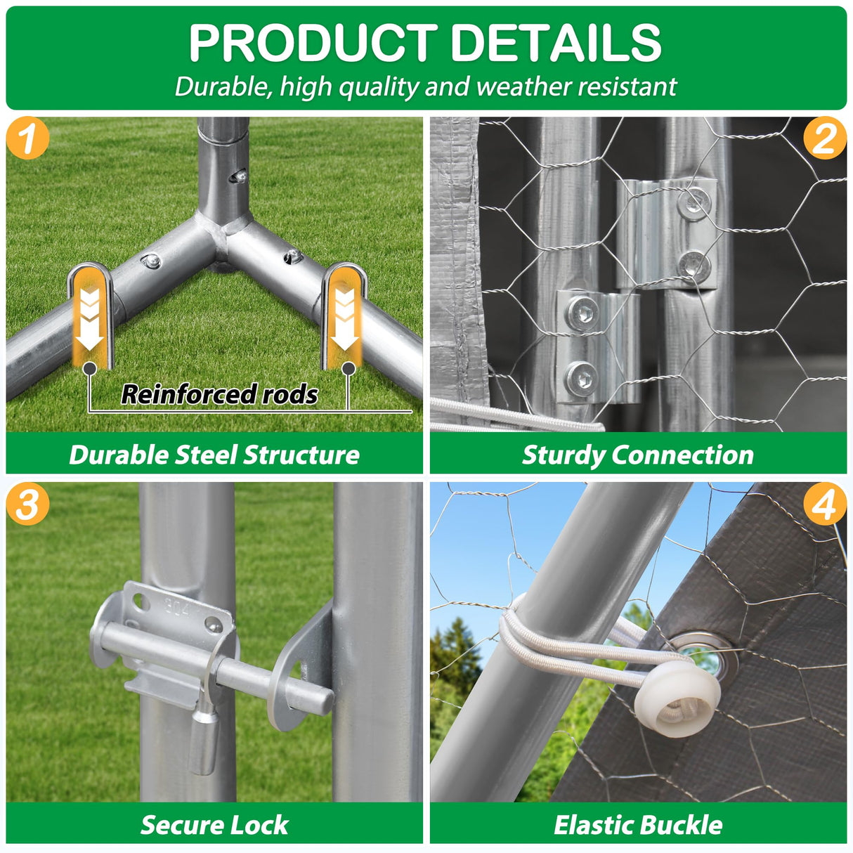 Raysfung Large Metal Chicken Coop, Walk-in Chicken Run Pen with Waterproof Cover, Spire Roof Poultry Cage for Outdoor, Backyard, Farm(9.7'Wx12.99'Lx6.4'H) Raysfung