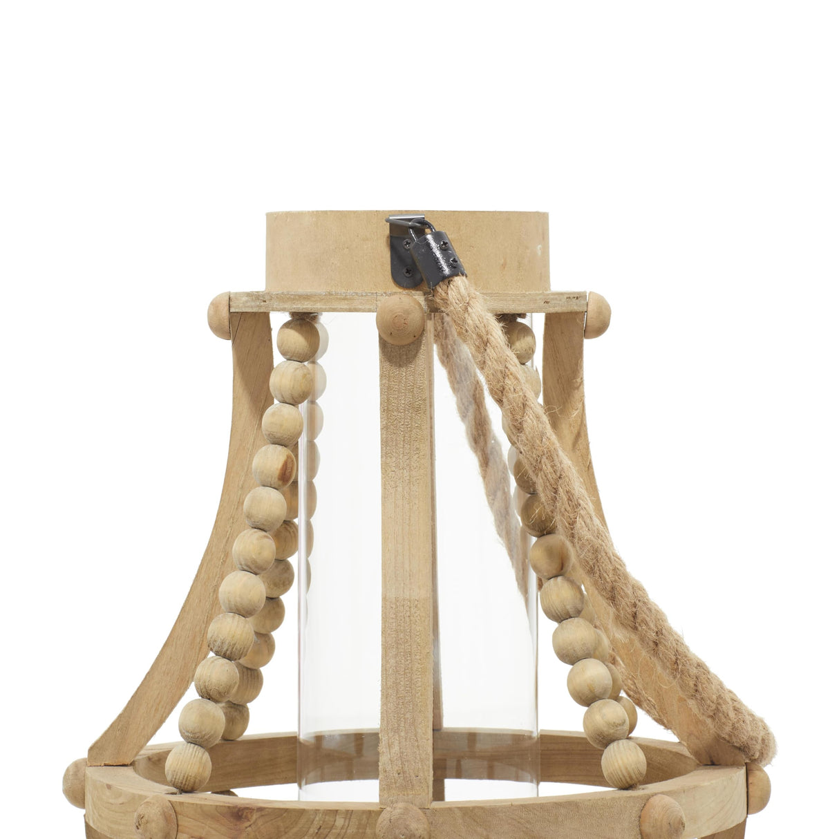 Deco 79 Farmhouse Recycled Wood Candle Lantern, 10" x 10" x 16", Beige, Black, Clear Deco 79