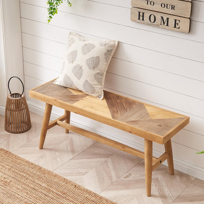 Wnutrees 43" Farmhouse Wood Bench,Solid Wood Entryway Bench for Indoor,Rustic Wood Bench for end of Bed, Handcrafted Finish, Natural