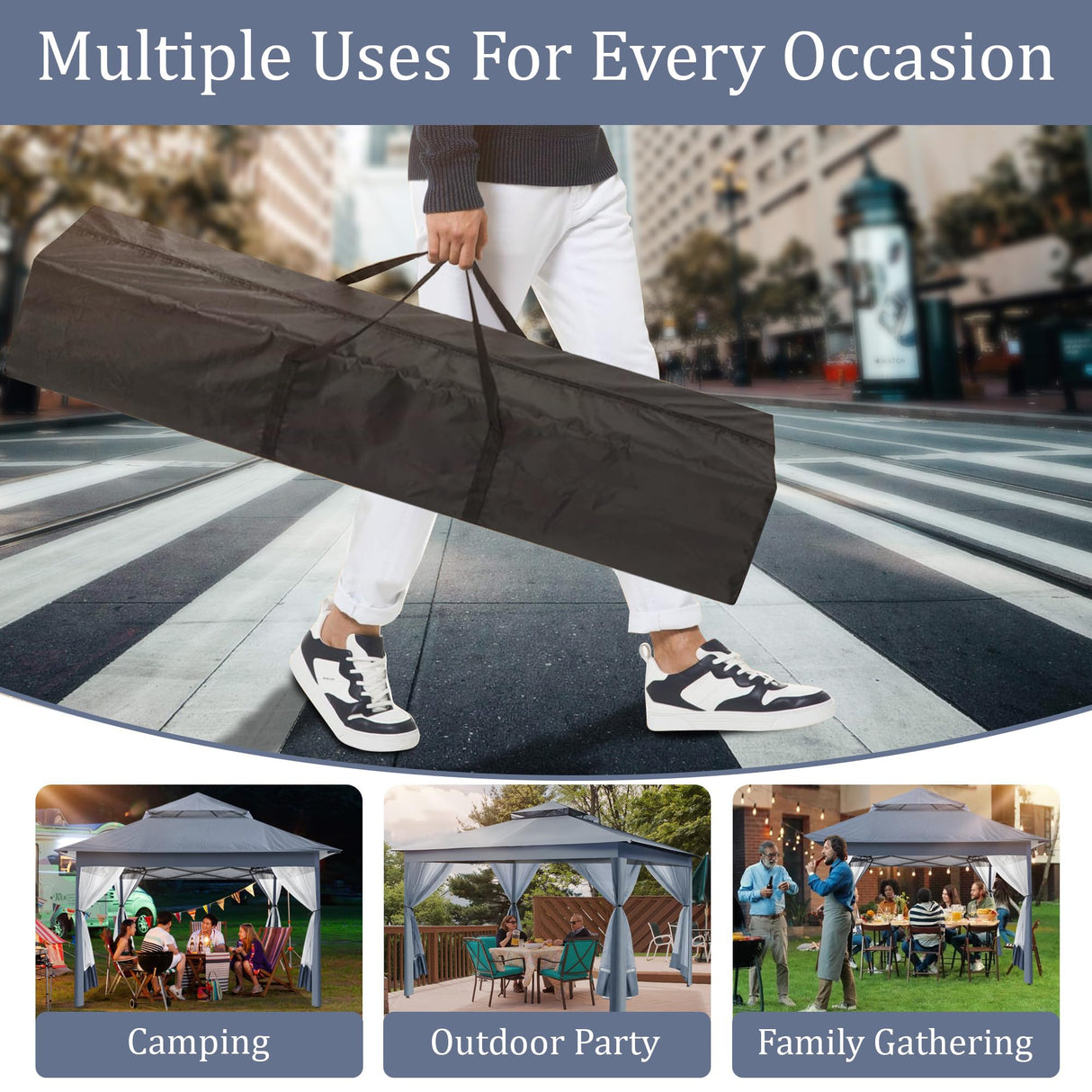 yoyomax 13X13 Outdoor Pop Up Gazebo with Netting, Portable Gazebo Waterproof Patio Canopy Shelter with Double Roof Tops and 169 Square Feet of Shade for Beach Parties, Camping and Picnics - Gray yoyomax