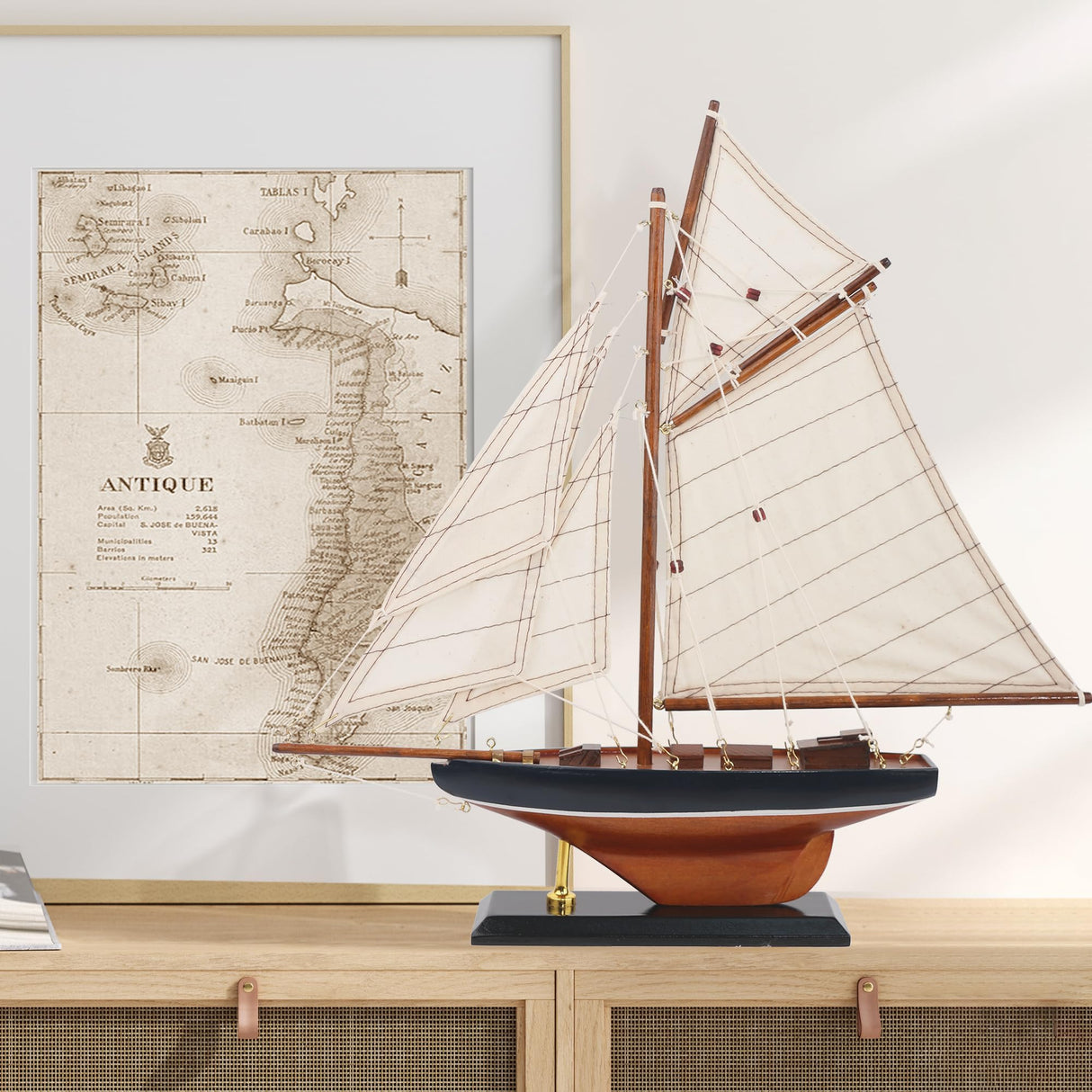 NAUTIMALL 15" Wooden Sailboat Decor Classic Columbia America's Cup Ship Model Nautical Yacht Decor (CLB39-ClassicWood) NAUTIMALL