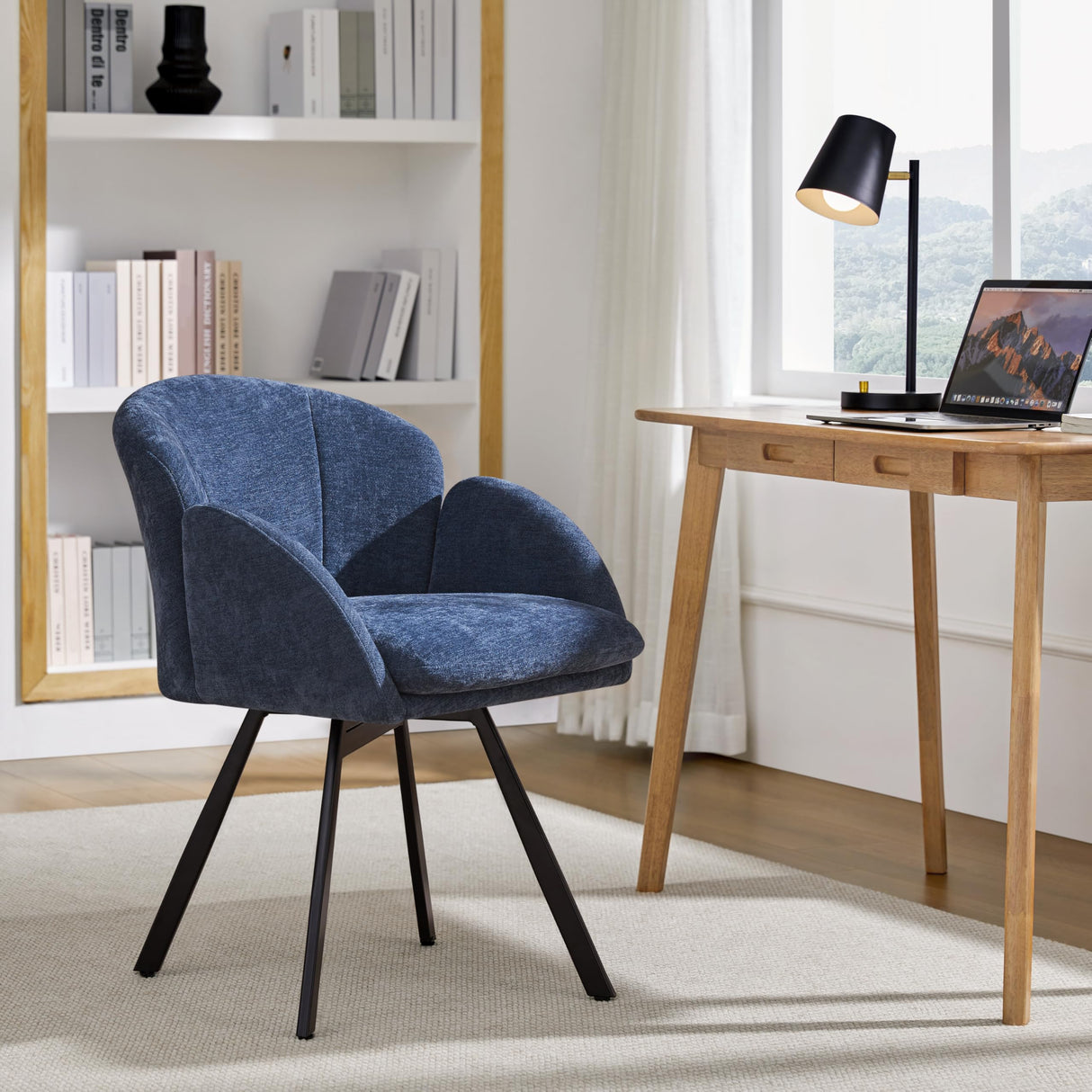 Yaheetech Swivel Accent Chair, Flower Chenille Armchair, Vanity Chair Side Chair with 360-Degree Swivel Base and Seat Cushion for Living Room/Bedroom/Home Office/Makeup, Blue Yaheetech