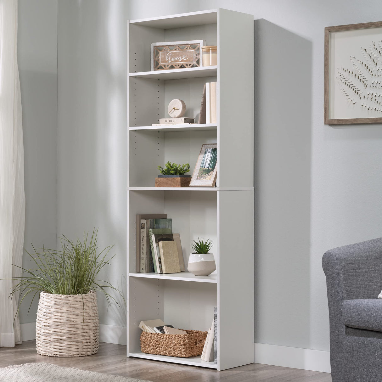 Sauder Beginnings 3-Shelf Bookcase, Bookshelf with Adjustable Storage Shelves, L: 24.57" x W: 11.50" x H: 71.18", Soft White Sauder