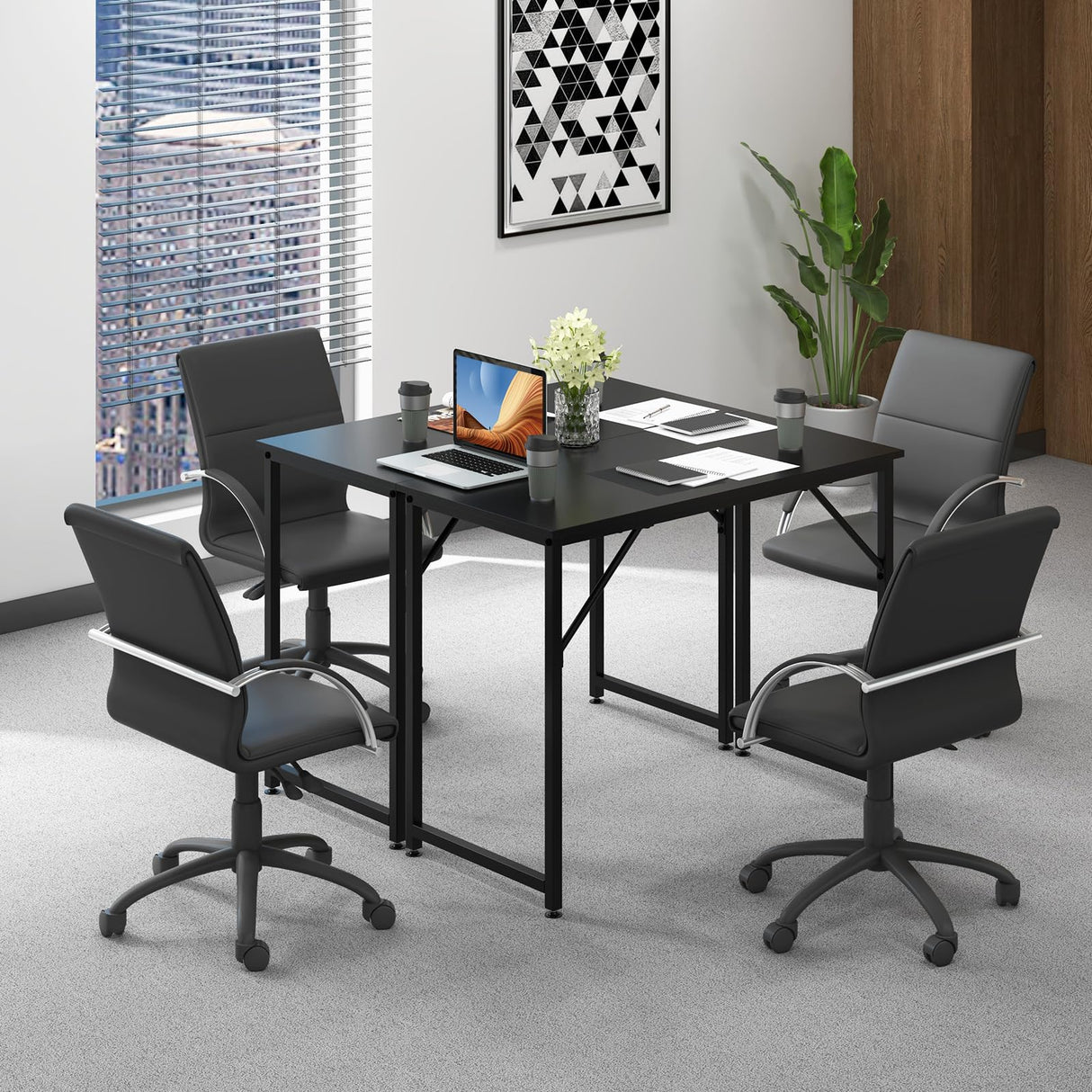 Giantex 6.5 FT Small Conference Table, 2 PCS 40" x 19.5" Rectangular Meeting Table with Heavy-duty Metal Frame, Modern Simple Office Computer Desk, Space Saving Design Desk for 4 People, Black Giantex