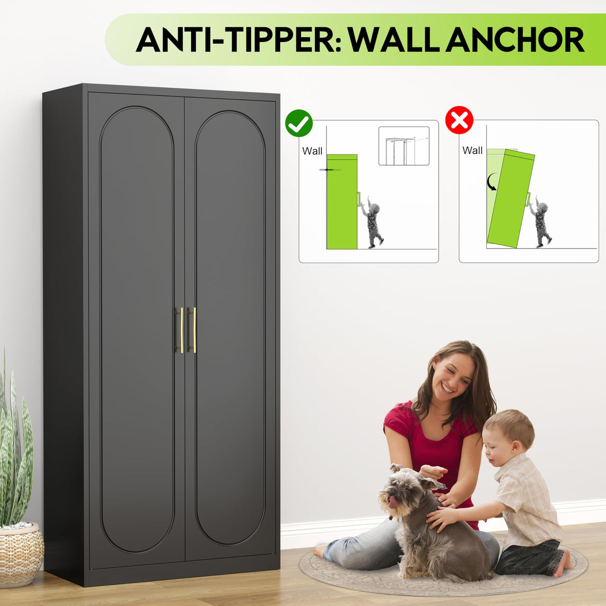 UNICOLY Armoire Wardrobe Closet with Doors, 71'' Wardrobe Cabinet with Hanging Rod, Metal Closet with 2 Adjustable Shelves for Bedroom School, Employee, Gym, Armarios De Ropa para Dormitorio, Black UNICOLY