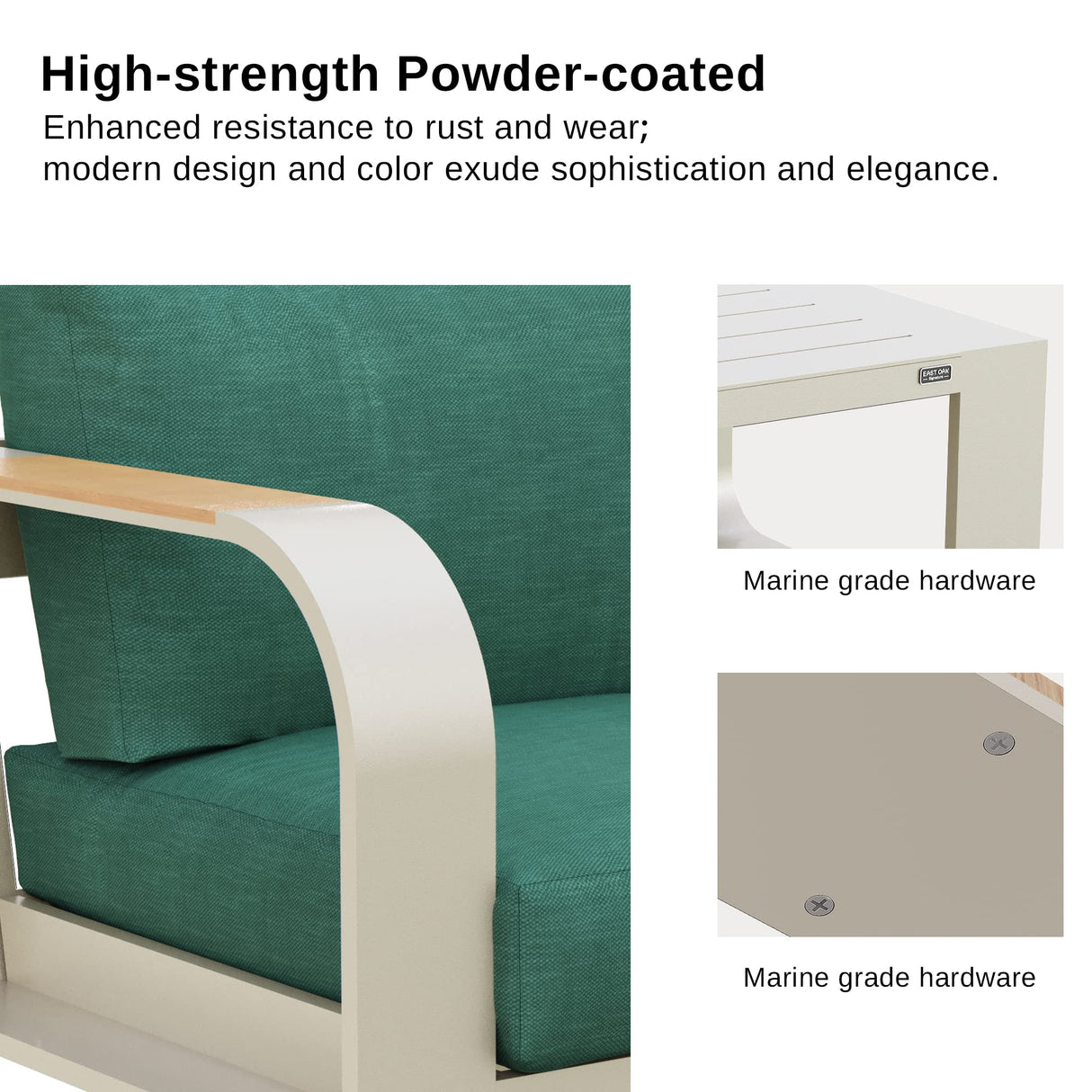 EAST OAK Signature 4 Pieces Patio Furniture Set, Aluminum Outdoor Furniture with Teak Wood Armrest, Sofa and Coffee Table Patio Set, Modern Patio Conversation Set for Porch, Champagne Gold & Green EAST OAK