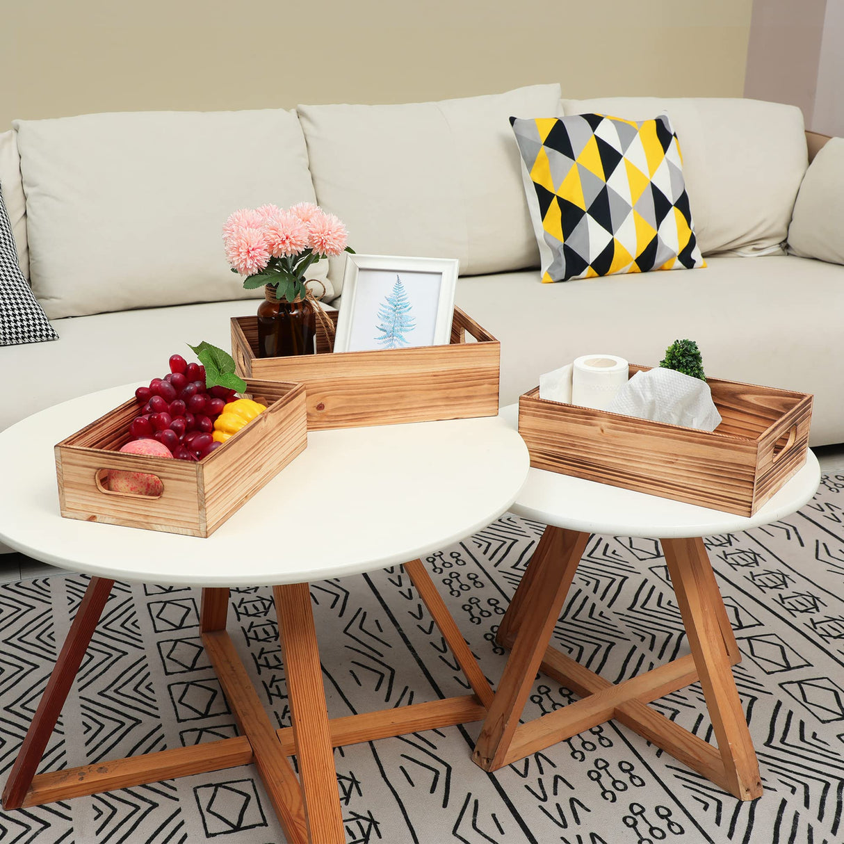 PHOENANCEE Wood Crates For Display,Rustic Crate Storage Decorative Boxes Set of 3,Wooden Nesting Box with Handles Farmhouse Container Basket Bin Home Decoration with Natural Wood Aroma,L+M+S PHOENANCEE