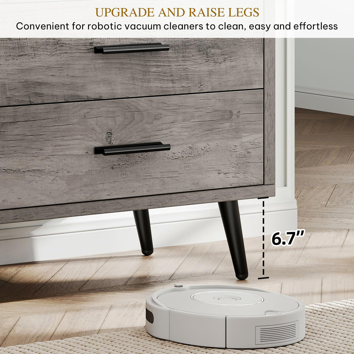 DWVO Grey 7 Drawer Dresser, 47" W Large Double Dresser Chest of Drawers, Modern Wood Storage Organizer with Black Metal Handles & Anti-Tipping Device for Hallway, Entryway DWVO