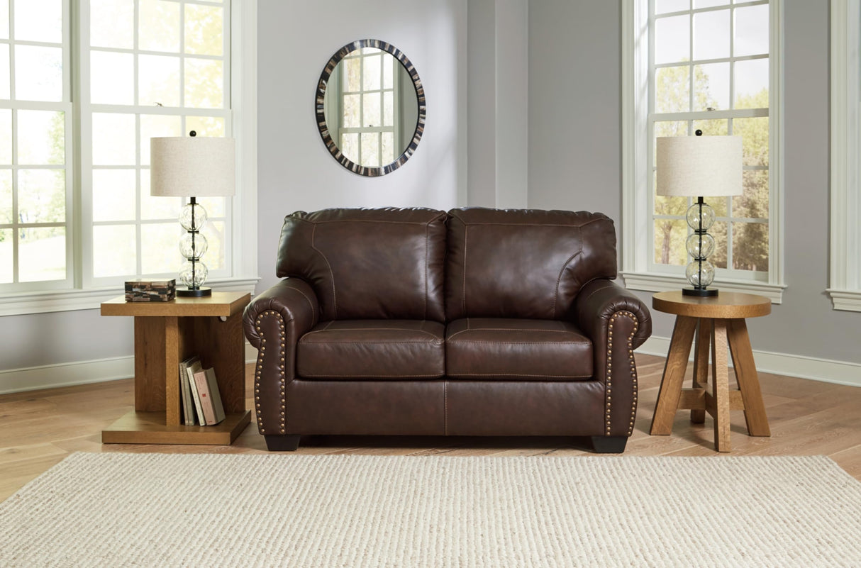 Signature Design by Ashley Colleton Classic Leather Match Loveseat with Nailheads, Dark Brown Signature Design by Ashley