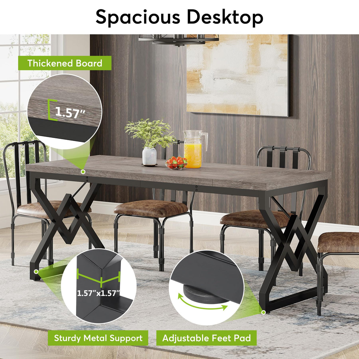 Tribesigns 63 Inch Executive Desk, Large Office Computer Desk with Extra Thick Wooden Tabletop and Metal Frame, Modern Simple Workstation Writing Table Study Desk for Home Office, Gray Tribesigns