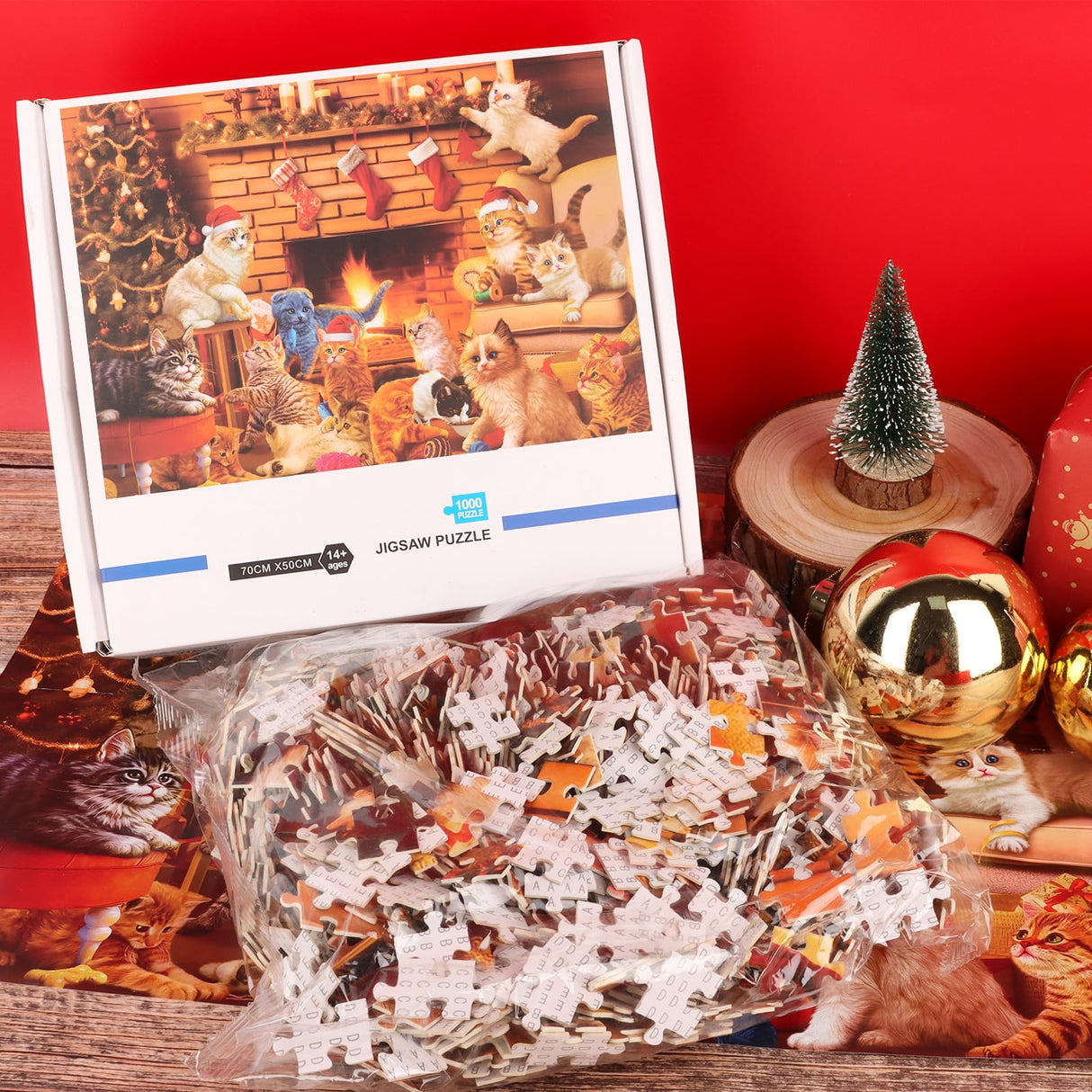 1000 Pcs Christmas Cat Jigsaw Puzzles, Challenging Puzzles Xmas Family Game Puzzles for Adults Cat Lovers Supplies Hxezoc