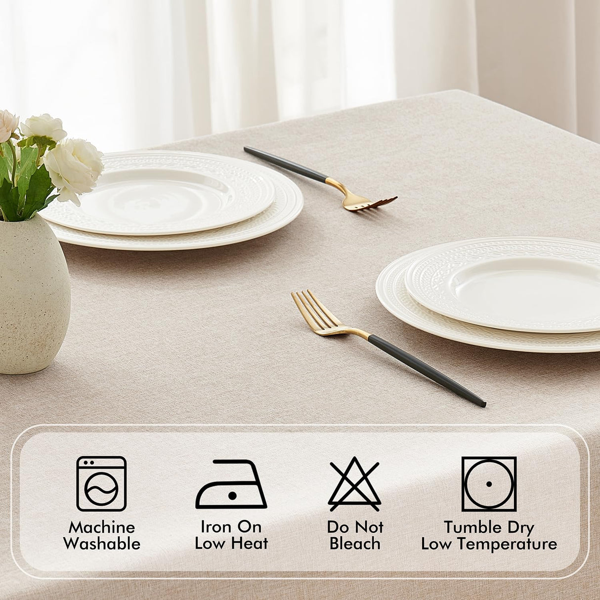MIULEE Natural Thick Polyester Linen Rectangle Tablecloth with Decorative Cutouts Waterproof Stain and Wrinkle Resistant Table Cloth Farmhouse Table Cover for Thanksgiving Dining Party, 55 x 120 inch MIULEE