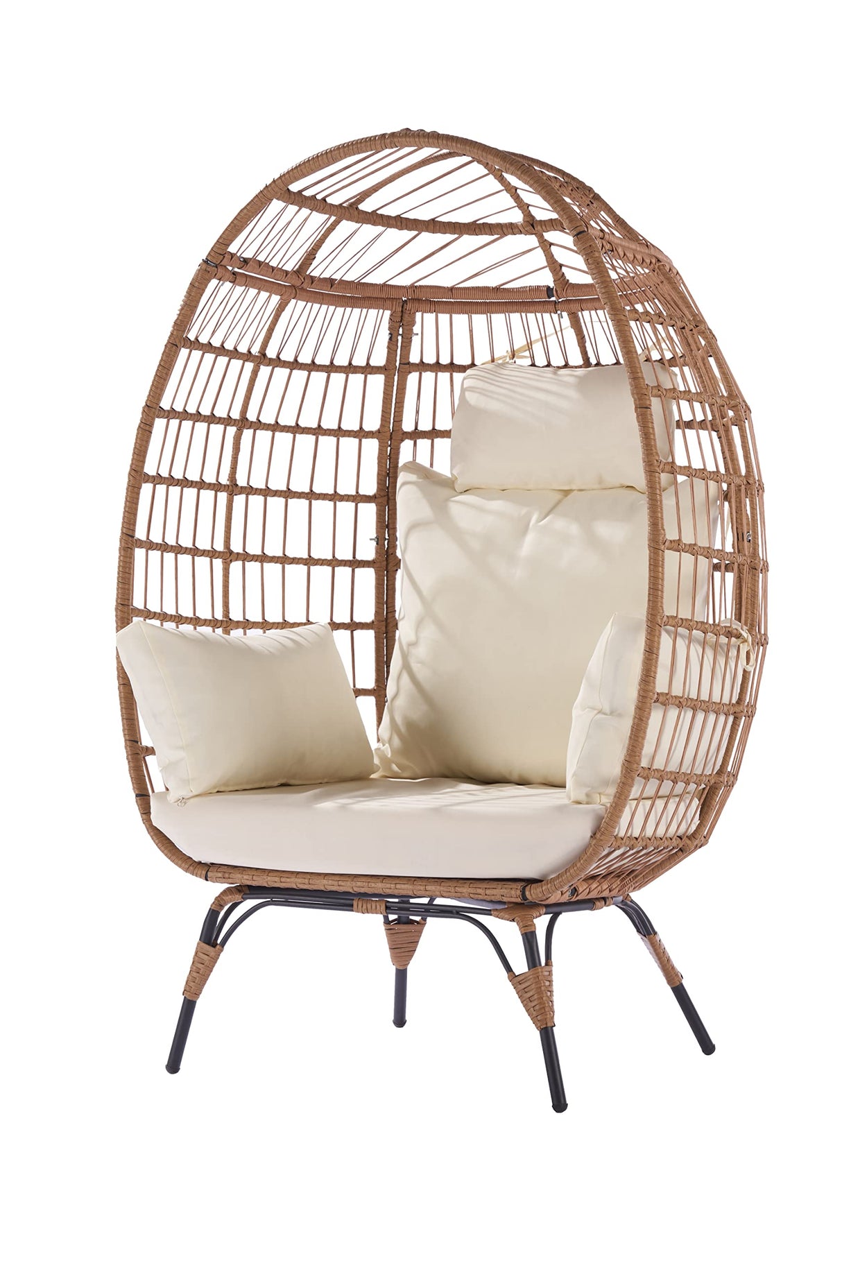 LUMISOL Wicker Egg Chair, Patio Rattan Swivel Chair Rocker Patio Chair, Oversized Indoor Outdoor Lounger for Patio Backyard Balcony w/ 5 Cushions, Egg Chair with Stand, Beige LUMISOL