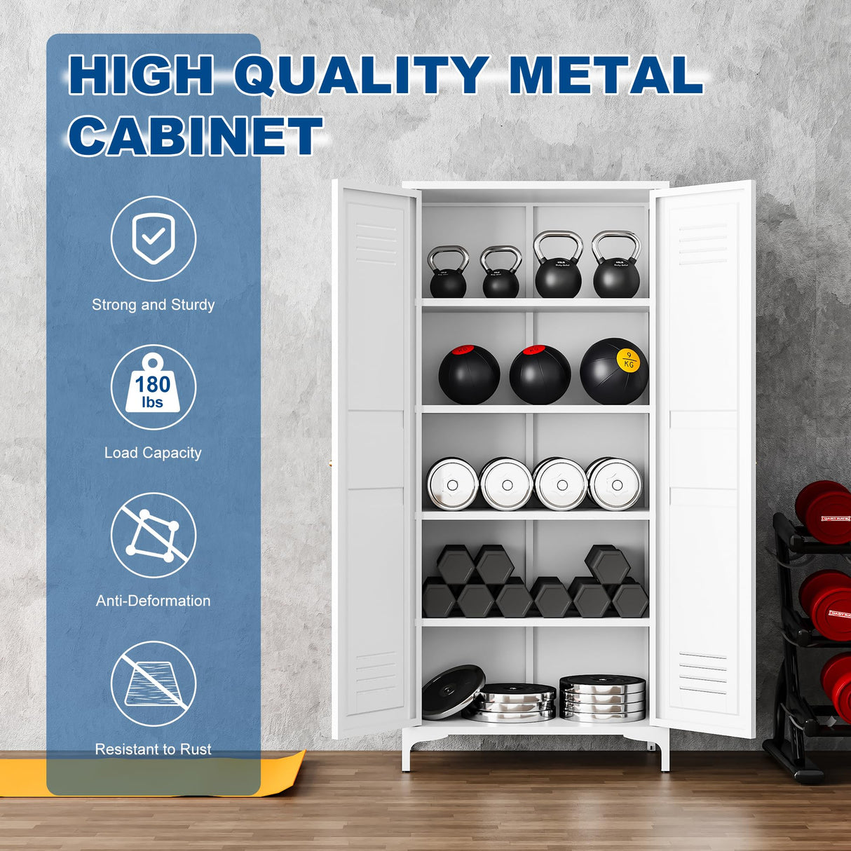 Fesbos Metal Storage Cabinet-61” Tall Steel File Cabinets with Doors and 4 Adjustable Shelves-White Steel Storage Cabinet for Home,Kitchen, School, Office, Garage Fesbos