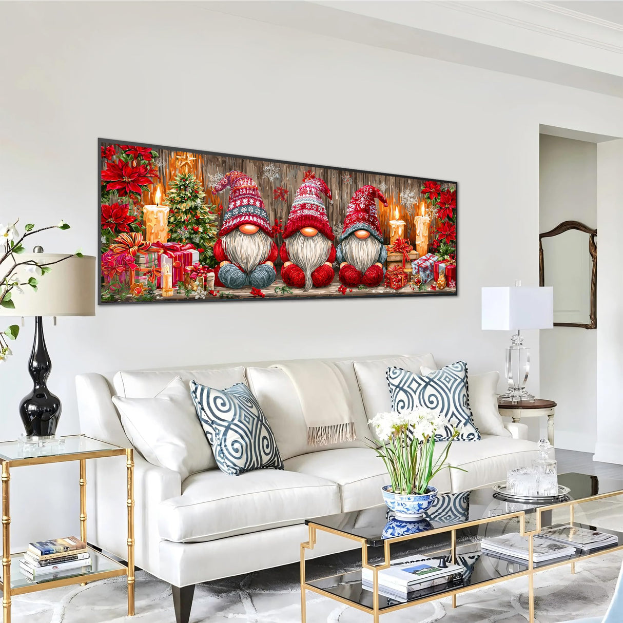 Pavemlo 5D Large Diamond Art Kits for Adults Christmas, Full Drill Big Diamond Painting Kits Gnomes Pictures Paint with Diamonds, DIY Cross Stitch Art Rhinestone Craft for Home Wall Decor 12x31.5 inch Pavemlo