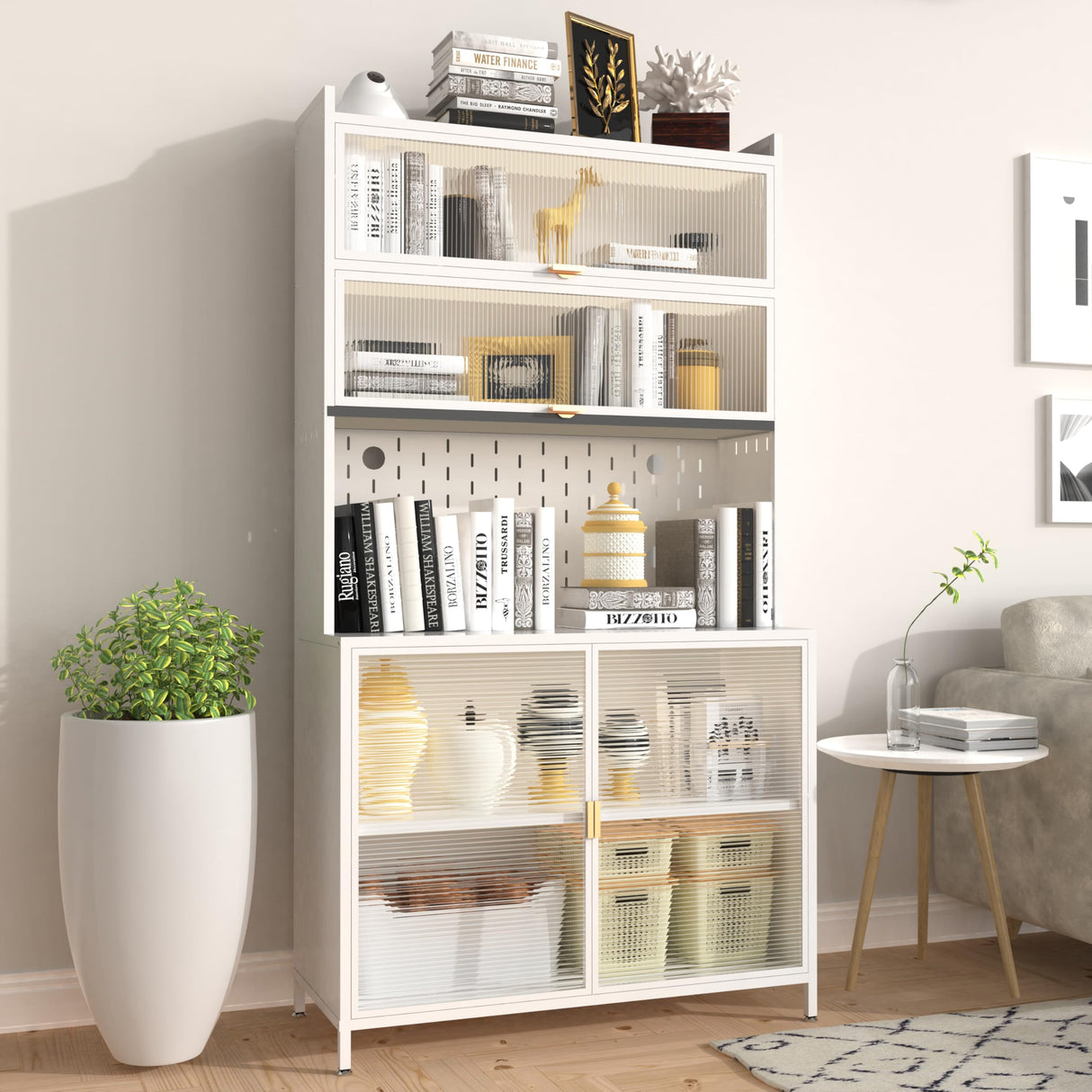 Nobilsteel 73‘’ Tall Kitchen Metal Pantry Cabinet, Pantry Storage Cabinet with Microwave Shelf and Door, Anti-Tip Design Hutch for Kitchen, Dining Room, Living Room Nobilsteel