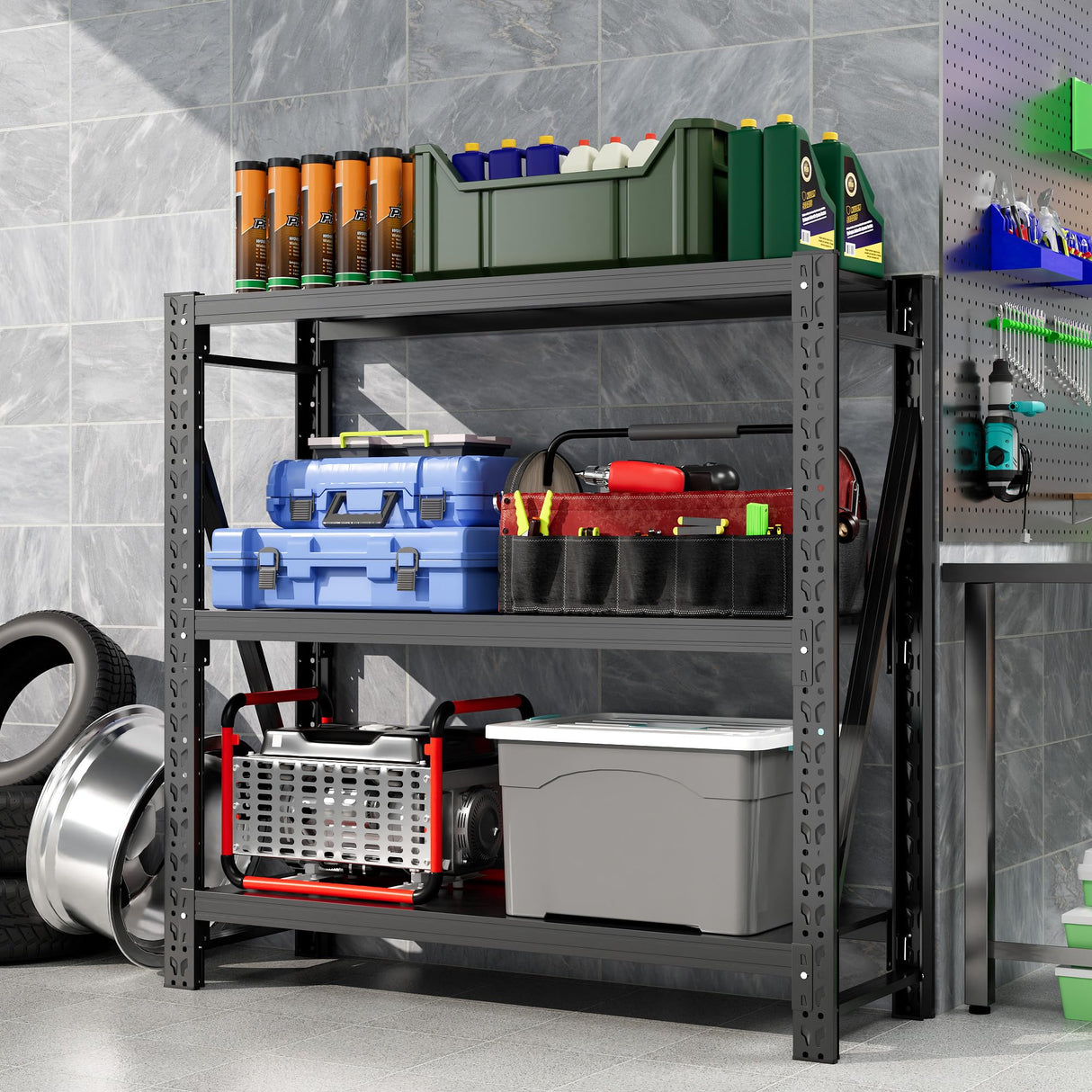 Hzdbhd Garage Shelving Unit 1 Set Rustproof 50βW Heavy Duty Storage Shelves Easy Assembly 3 Tier Adjustable Metal Steel Utility Shelf Rack Garage Storage Organize for Tools Basement,Warehouse Hzdbhd