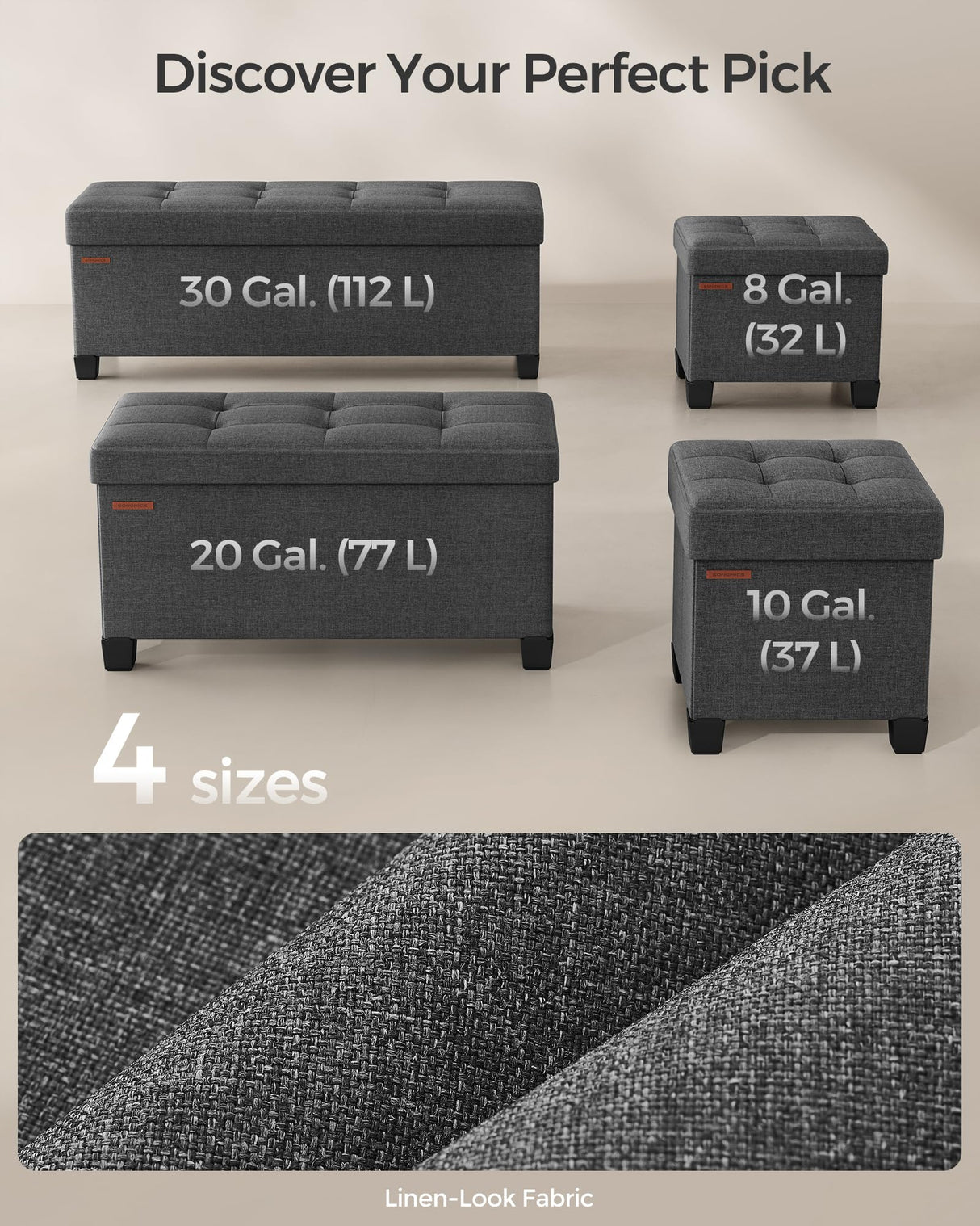 SONGMICS Storage Ottoman Bench, Foldable Foot Rest with Legs, 15 x 30 x 15.7 Inches, End of Bed Bench, Storage Chest, Load up to 660 lb, for Living Room, Bedroom, Entryway, Dark Gray ULSF16GYZ SONGMICS