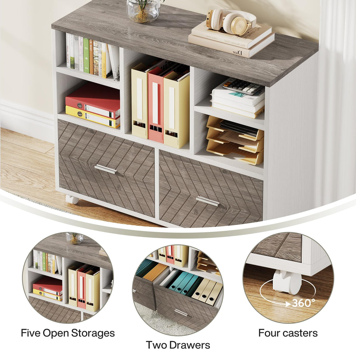 Tribesigns L-Shaped Executive Desk with Reversible File Cabinet, 63" Office Desk with Storage Drawers, L-Shaped Computer Desk with Drawer Cabinet for Hanging Letter Size Files,Gray & White Tribesigns