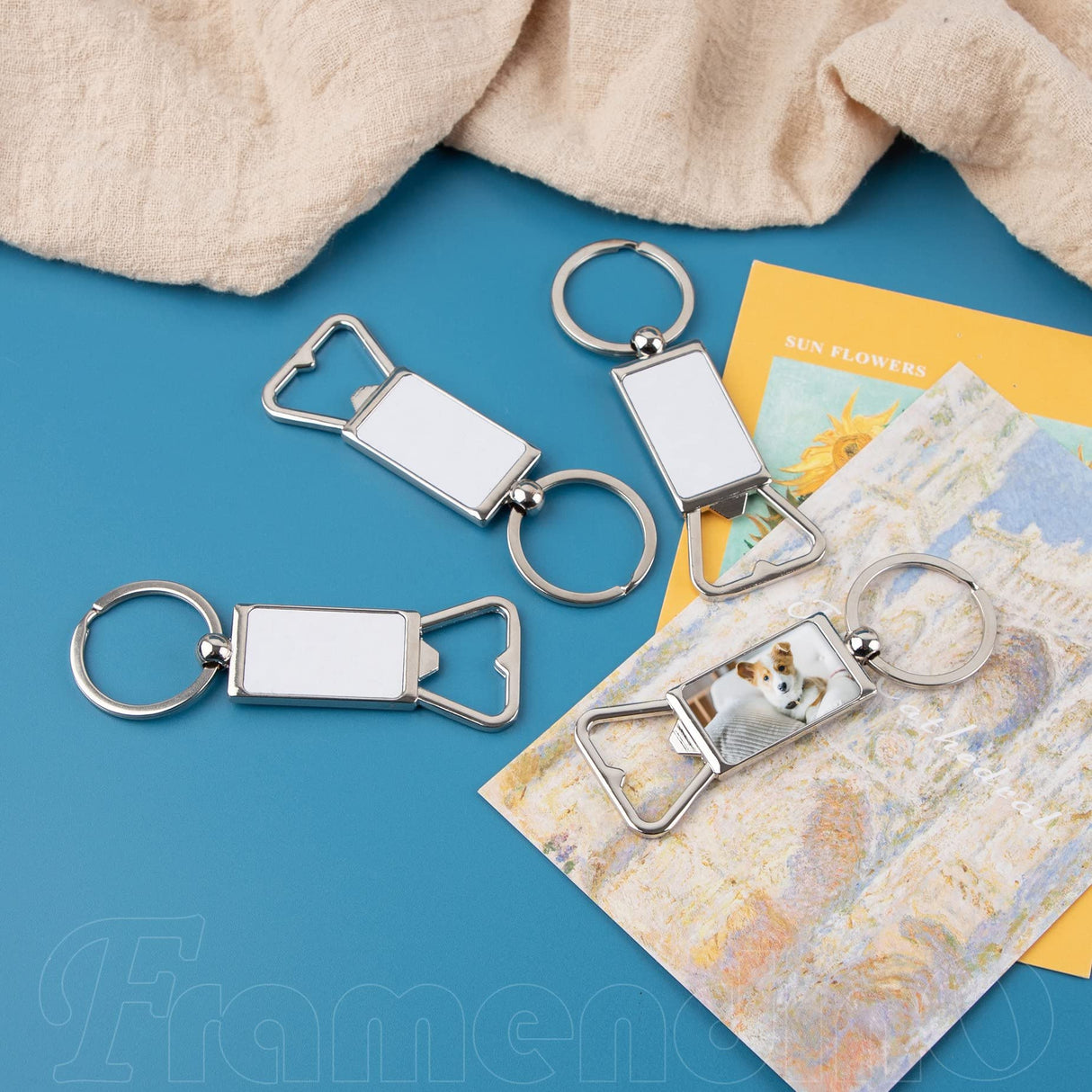 Framendino, 10 Pack Sublimation Blanks Keychains Metal Bottle Opener Transfer Sublimation Key Rings Framendino