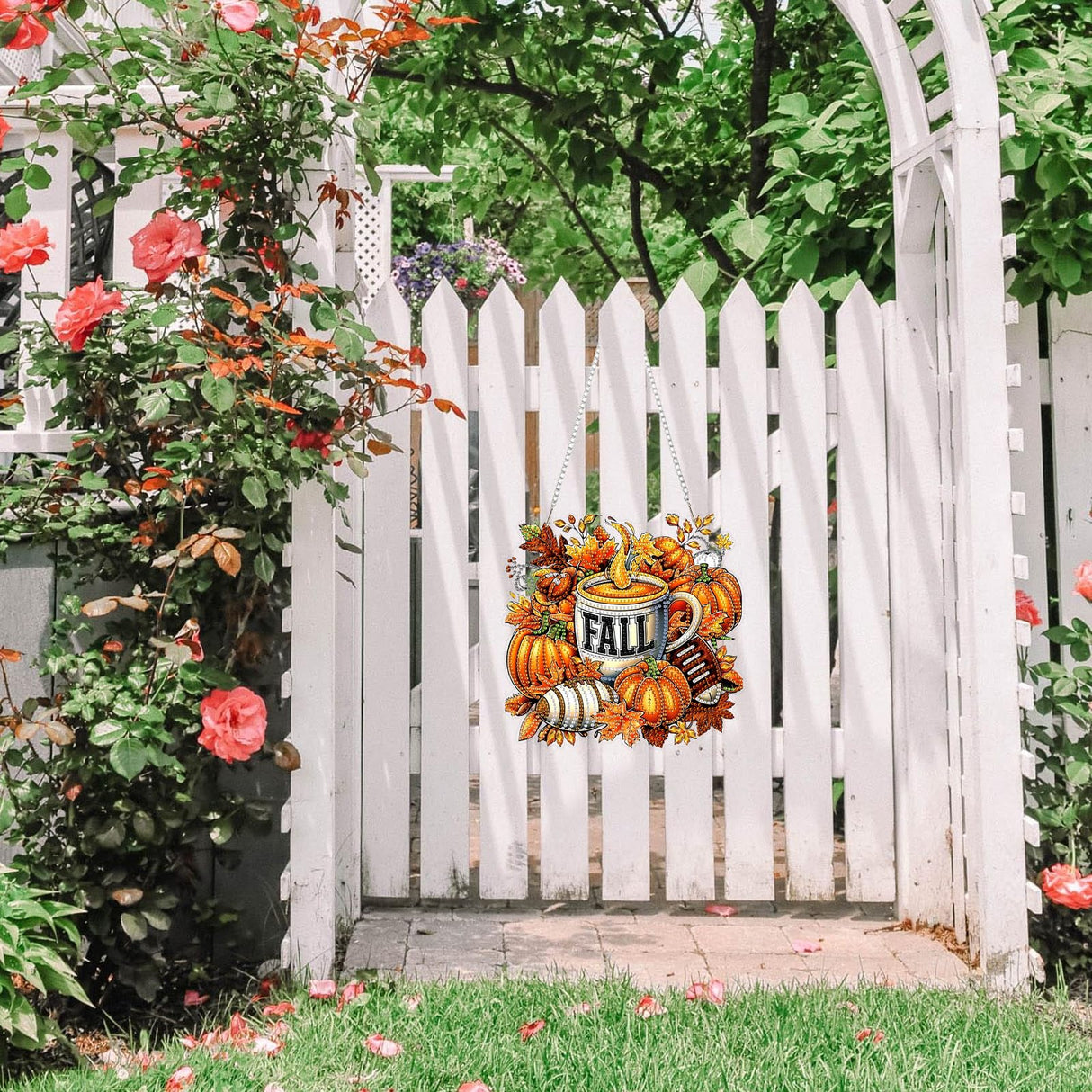 DOMROM Fall Diamond Art Hanging Pendant, DIY Pumpkin Diamond Art Painting Window Pendants, Special Shaped Rhinestone, Gem Art Suncatchers Painting Window Ornament for Home Garden Wall Decor DOMROM