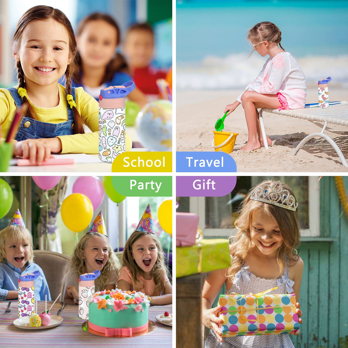 XccMe Kids Sublimation Tumbler,12oz Sublimation Water Bottle Blanks,Straight Stainless Steel Todder Sippy Cup,Double Wall Insulated Sippy Tumbler with Handle,Shrink Films,Leak Proof (Purple) XccMe