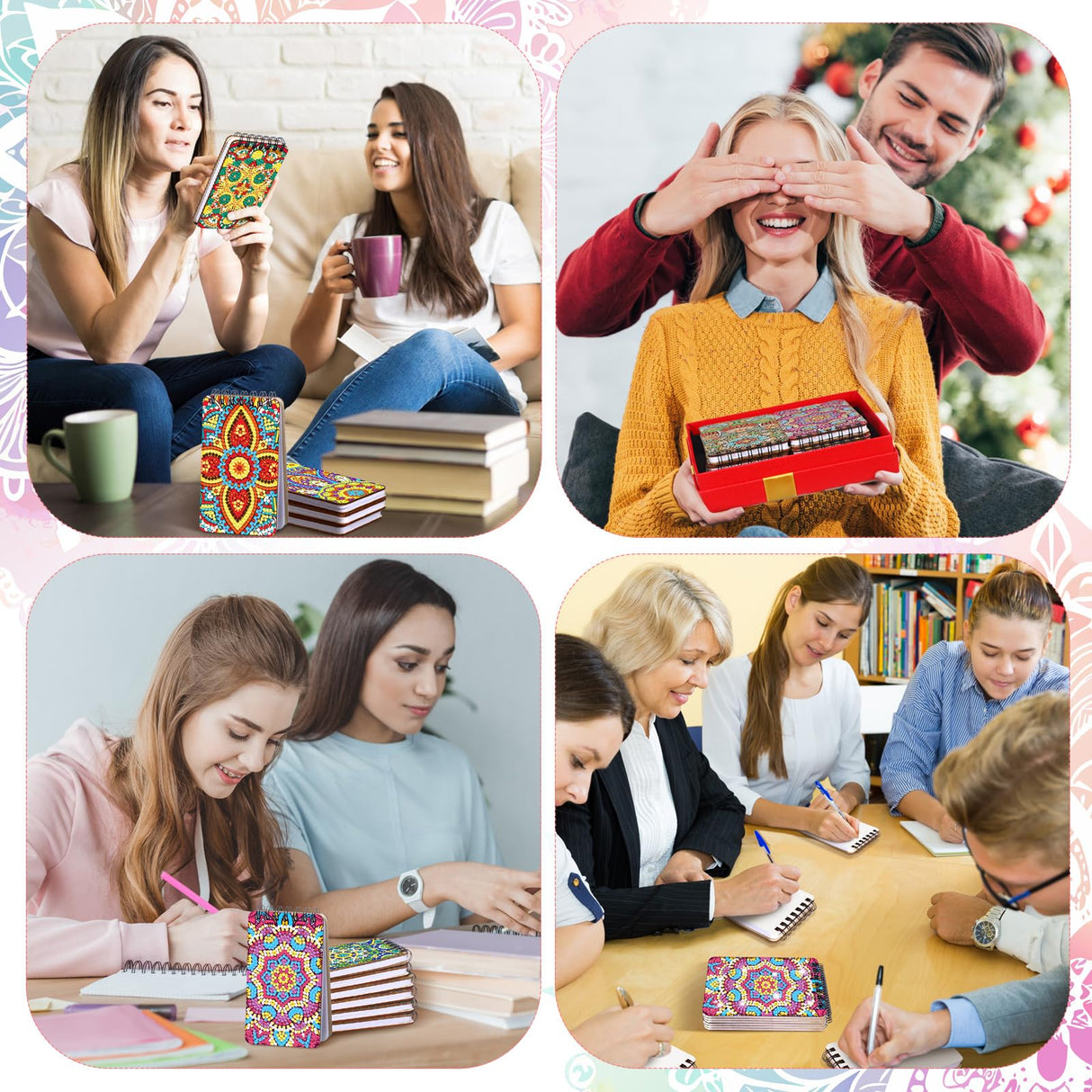 Fuyoooo 12 Pcs Mandala Diamond Painting Notebook DIY Mandala Cover Notebook Diamond Art Kits Notepad 5D Flower Diamond Journal Art Accessories for Adults Crafts Diamond Sketchbook with Tools Gift Fuyoooo