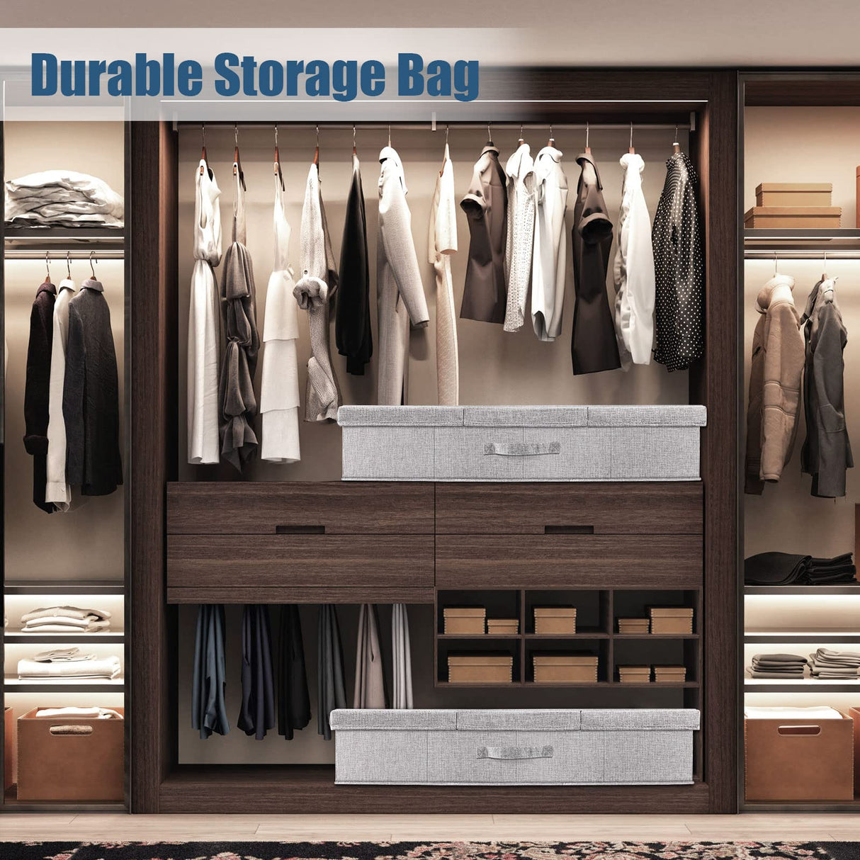 Supowin Underbed Storage Containers Bin with Lids (Set of 1) Large Under Bed Storage Organizer Box with Handle, Foldable Under the Storage Bags for Organizing Clothes, Shoes, Blankets, Pillows-Grey Supowin